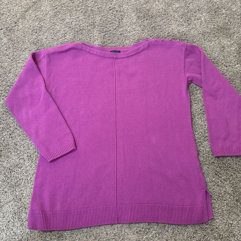 Talbots Button L Purple Cotton Sweater Pullover Round Neck Soft Office Church